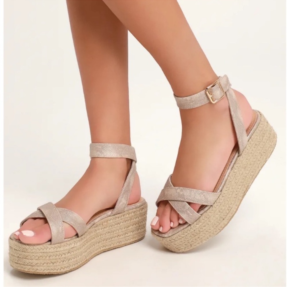 Lulu's Cobi Beige Snake Espadrille Platform Sandals